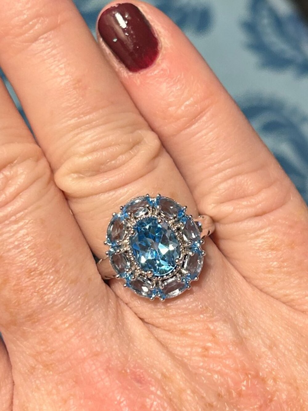 Macy's Blue Topaz Statement Ring In Sterling Silver, Size 7 - NWT